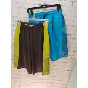 Nike Lot Of 2 Boy's Size Medium Black/Green Dri Fit & Blue Swim Athletic Shorts.